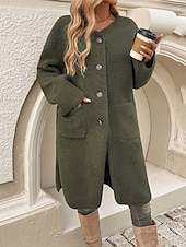 economico Cappotti Invernali-Per donna Cappotto invernale Esterno Strada Da tutti i giorni Autunno Inverno Lungo Cappotto Standard Tenere al caldo Traspirante Moda Informale Giacca Manica lunga Liscio Con tasche Verde militare