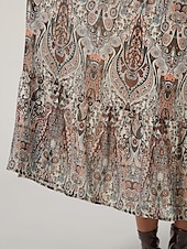 billiga Blommiga klänningar-Dam Midiklänning Vintage klänning Boho Chic klänningar Elegant bohemliv Vintage Biskop Dagligen Normal Grafisk Färgblock Långärmad V-hals Colourful Höst Vinter