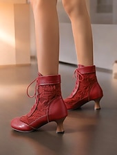 cheap 1920s-Victorian Style Women&#039;s Ankle Boots with Lace Design and Faux Leather Accents – Vintage Lace-Up Footwear for Casual and Costume Occasions