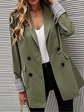 cheap Blazers &amp; Suits-Women&#039;s Blazer Work Button Solid Color Breathable OL Style Regular Fit Outerwear Long Sleeve Fall Blue S