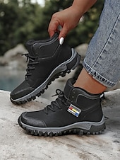 economico Stivali di neve e inverno-scarponi da trekking da donna color cuoio con fodera in pile, design impermeabile e suola robusta, ideali per trekking con tempo freddo e avventure invernali