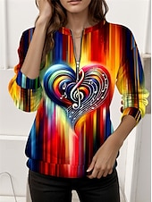 economico Arte &amp; Design Tops-Maglione a Zip da Donna a Quarti Cuore Grafico Street Dailywear Stampa Casual Collo Tondo Maniche Lunghe Micro-elastico Autunno Inverno Comodo Traspirante Tessuto Morbido