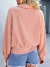billige Teksturert hettegensere og sweatshirt-Dame عادي Fritid Langermet Rullekrage Crop Tops Gate Hverdag Knapper Rosa Grønn Beige Høst Vinter