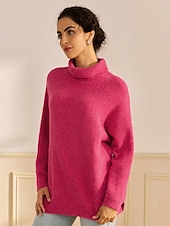 preiswerte Damenpullover-Rollkragenpullover aus Rippstrick mit Wollmischung, überschnittenen Schultern und Fledermausärmeln