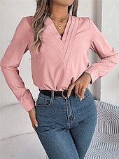 preiswerte Elegante Oberteile-Damen Hemd Bluse Feste Farbe Basic Brautkleider schlicht Langarm V Ausschnitt Normale Oberteile Täglich Weiß Rosa Wein Herbst Winter
