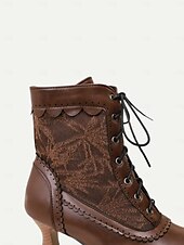 cheap 1930s-Women&#039;s Brown Lace-Up Victorian Ankle Boots with Lace Design and Kitten Heel – Vintage Style for Cosplay or Everyday Wear