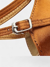 economico Scarpe per balli latini-sandali da ballo latino in raso da donna con design a cinturini, suola in morbida pelle scamosciata e tacco basso - perfetti per balli da sala, salsa e balli sociali