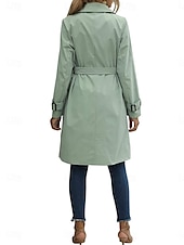 billiga Kappor och trenchcoats-Dam Kappa Utomhus Gata Dagliga kläder Höst Vinter Lång Täcka Normal Håller värmen Andningsfunktion Stylish Ledigt Jacka Långärmad Slät Med fickor Med bälte Grön Kaki