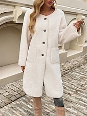 economico Cappotti Invernali-Per donna Cappotto invernale Esterno Strada Da tutti i giorni Autunno Inverno Lungo Cappotto Standard Tenere al caldo Traspirante Moda Informale Giacca Manica lunga Liscio Con tasche Verde militare