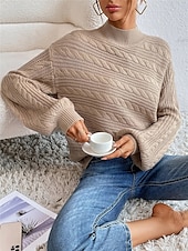 billige Solide farger-Dame Genser Pullover genser Fritid Myk Ren farge Kabel Rullekrage Strikket Langermet Vanlige topper Strikke utendørs Daglig Helg Svart Grønn Høst Vinter