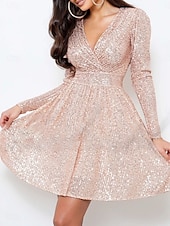 abordables mini robe noire-robe paillette Robe casual Robe Trapèze Femme Mini robe Paillettes Soirée Décontractées Col V manche longue Standard Noir Blanche Fuchsia M L XL