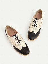 economico anni 1930-scarpe oxford bicolore da donna - brogue vintage stringate nere e bianche con tacco basso per abbigliamento casual e formale retrò
