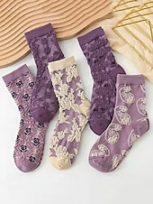 ieftine Șosete de damă-șosete vintage de damă cu broderie florală – design retro elegant, ideal pentru purtarea de zi cu zi