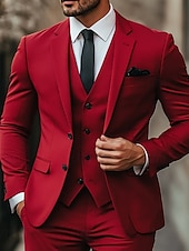 ieftine Costume formale-Costumele de nuntă pentru bărbați roșu modă zilnic vară colorate uniforme croi standard 3 piese cu două nasturi