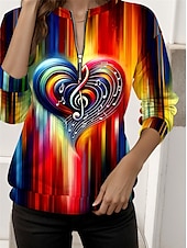 economico Arte &amp; Design Tops-Maglione a Zip da Donna a Quarti Cuore Grafico Street Dailywear Stampa Casual Collo Tondo Maniche Lunghe Micro-elastico Autunno Inverno Comodo Traspirante Tessuto Morbido