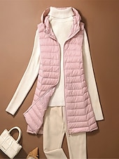 economico Puffers &amp; Parka-Per donna Gilet imbottito Tenere al caldo Traspirante Cerniera Tasche Informale Liscio Da mare Strada Da tutti i giorni Per uscire Cerniera Lungo Felpa Standard Senza maniche Capispalla Nero Rosa
