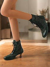 cheap 1920s-Victorian Style Women&#039;s Ankle Boots with Lace Design and Faux Leather Accents – Vintage Lace-Up Footwear for Casual and Costume Occasions