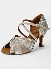 economico Scarpe per balli latini-scarpe da ballo latino con tacchi da donna con strass e morbida suola in pelle scamosciata – scarpe da ballo aperte con glitter per matrimoni e occasioni speciali