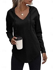 preiswerte Texturierte Kapuzenpullover &amp; Sweatshirts-Damen Hemd Bluse Feste Farbe Basic Brautkleider schlicht Langarm Mit Kapuze Normale Oberteile Täglich Schwarz Rosa Grün Herbst Winter