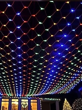 abordables Enchufe eléctrico-Cadena de luces LED de red IP65, 6 mx 4 m, 3 mx 2 m, cadena de luces LED navideñas flexibles de 880 led y 200 led, cadena de luces de malla para jardín, patio, decoración colorida, enchufe UE, EE.