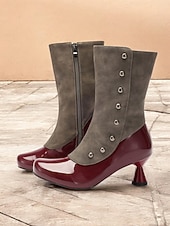 baratos Década de 1920-botas femininas vintage bicolores com detalhes de botões e salto baixo – botas com fecho de zíper estilo retrô para a moda outono e inverno