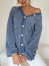 cheap Cardigans &amp; Outerwears-Women&#039;s Sweater Cardigan Casual Soft Pure Color Ribbed V Neck Buttons Pocket Knitted Long Sleeve Long Tops Knit Outdoor Daily Weekend Pink Blue Fall Winter