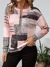 abordables Hauts Rayés et Géométriques-Pull à fermeture éclair pour femmes à carreaux vêtements de rue quotidien imprimé décontracté col rond à manches longues micro-élastique automne hiver confort respirant tissu doux
