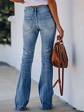 abordables Pantalones-Mujer Normal Vaqueros Timbre Ropa de calle Elegante Longitud total Media cintura Color sólido Moda Confortable Transpirabilidad Al Aire Libre Microelástico Oficina Calle Casual Azul Piscina Primavera