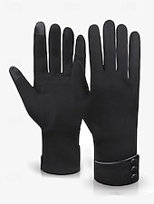 preiswerte Accessoires für Damen-Schwarze Touchscreen-Winterhandschuhe für Damen mit Knopfmanschette – warme und stylische SMS-Handschuhe für kaltes Wetter
