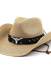 economico Cappelli da uomo-Per uomo Cappello di paglia Cappello da sole Cappello da cowboy Cappello Fedora Trilby Nero Bianco Corda di paglia Stile vintage Di tendenza 18esimo secolo Stato del Texas Giornaliero Festa a tema