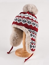 economico Cappelli da donna-berretto invernale lavorato a maglia con pompon e fodera in pelliccia sintetica - caldo berretto con paraorecchie per donna