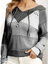 cheap Solid Colors-Women&#039;s Sweater Pullover Sweater Jumper Casual Soft Pure Color Ribbed Hooded Hollow Out Knitted Long Sleeve Regular Tops Knit Outdoor Daily Weekend Blue Gray Fall Winter