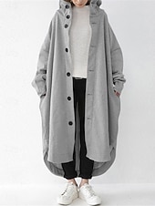 abordables Manteaux d&#039;Hiver-Veste à capuche Femme Extérieur Plein Air Usage quotidien mode Décontractées Avec poches Maxi Manteau Noir Rouge Abricot Automne Hiver Boutonnage Simple Sweat à capuche Standard S M L XL 2XL