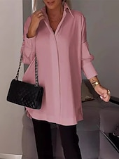preiswerte Damen Arbeitsoberteile-Damen Hemd Bluse Feste Farbe Basic Brautkleider schlicht Langarm Hemdkragen Normale Oberteile Täglich Weiß Gelb Rosa Herbst Winter