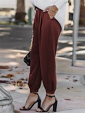 お買い得  パンツ-女性用 チノパン ファッション ストリートファッション 全長 ハイウエスト 平織り ポケット 弾性ウエストバンド 快適 ソフト マイクロエラスティック アウトドア ストリート アーミーグリーン ワイン ブラック ホワイト 春 &amp; 秋 レギュラー