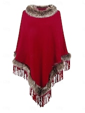 billiga Rycker på axlarna &amp; uddar-Dam Mantel / kappor Utomhus Gata Dagliga kläder Höst Vinter Normal Täcka Normal Håller värmen Andningsfunktion Stylish Ledigt Jacka Långärmad Slät Tofs Faux Fur Trim Rubinrött Aprikos Kaffe