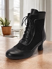 cheap 1920s-Victorian Style Women&#039;s Ankle Boots with Lace Design and Faux Leather Accents – Vintage Lace-Up Footwear for Casual and Costume Occasions