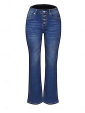 tanie spodnie proste-Damskie Jeansy Jegginsy Moda Moda miejska Pełna długość Wysoka talia Równina Kieszeń Wygodne Miękka Wygodny Średnio elastyczny Na zewnątrz Ulica Granatowy Jasnoniebieski Wiosna i jesień Regularny