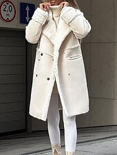billiga Puffers &amp; Parka-Dam Fleece-jacka Teddyrock Håller värmen Andningsfunktion Ficka Fleecefodrad Ledigt Slät Semester Gata Dagliga kläder Utekväll Enkelknäppt Normal Nedvikt Normal Långärmad Ytterkläder Vit Kaki Mörkgrå