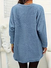 economico Maglie lunghe-pullover da donna in pile casual con lettere girocollo casual tasca stampa manica lunga blu autunno&amp;amp; inverno