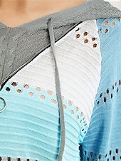 cheap Solid Colors-Women&#039;s Sweater Pullover Sweater Jumper Casual Soft Pure Color Ribbed Hooded Hollow Out Knitted Long Sleeve Regular Tops Knit Outdoor Daily Weekend Blue Gray Fall Winter