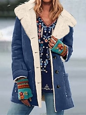 baratos Puffers &amp; Parka-Mulheres Casaco de lã Casaco de pelúcia Manter Quente Respirável Botões Bolsos Forrada com Fleece Casual Tecido Férias Rua Roupa Diária Para Noite Não Trespassado Padrão Aberto para a Lateral Normal
