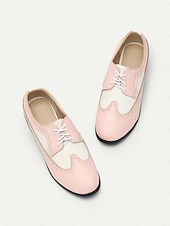 baratos década de 1950-Sapatos oxford vintage femininos de dois tons - brogue rosa e branco com cadarço e salto baixo para um estilo retrô e uso diário