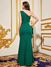 preiswerte ROT-Meerjungfrau Abendkleid Elegantes Kleid Formell Bodenlang Ärmellos Ein-Schulter-Tasche Stretch-Crepé mit Glitzer-Pailletten