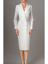 economico Lunghezza del tè-Abiti Cocktail Aderente Abito Tuxedo Abito Blazer Abito Elegante Abito Formale Ospite di Matrimonio Lunghezza Tè Maniche Lunghe Collo Rever Tagliato Crepe Elastico con Tasca Abiti Derby 2025