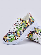 voordelige Damessneakers-kleurrijke grafische print sneakers voor dames – trendy lichtgewicht veterschoenen met zachte zool