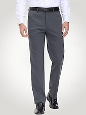  Herren Polyester Anzughose Formell Schwarz Grau Einfarbig Standard Passform Lang Mikroelastisch