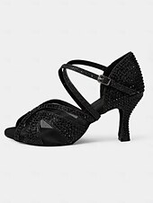 economico Scarpe per balli latini-scarpe da ballo latino con tacchi da donna con strass e morbida suola in pelle scamosciata – scarpe da ballo aperte con glitter per matrimoni e occasioni speciali