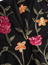 preiswerte abendkleider-Damen schwarzes kleid Maxidress Rüsche Bestickt Elegant Quadratischer Ausschnitt Langarm Schwarz Farbe