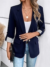 cheap Blazers &amp; Suits-Women&#039;s Blazer Work Button Solid Color Breathable OL Style Regular Fit Outerwear Long Sleeve Fall Blue S